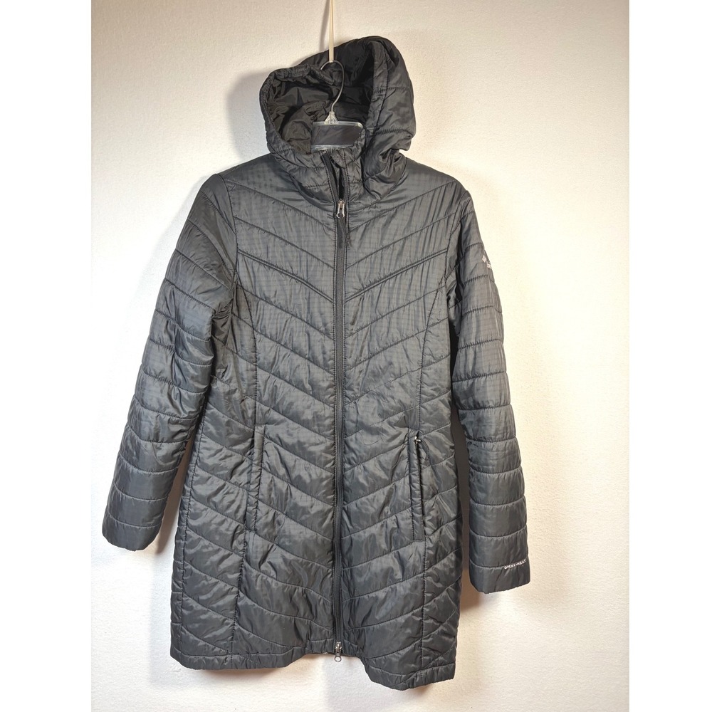 Columbia Puffer Jacket Women Medium Black Excellent Omni-Heat Hooded Parka